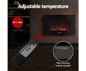 Electric Fireplace Fire Heater 2000W Black