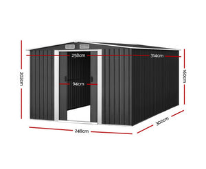 Giantz Garden Shed Outdoor Storage Sheds 2.58x3.14x2.02M Workshop Metal Base Grey